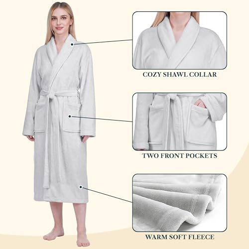 Image of PAVILIA Womens Robe Fleece Plush Soft, Fluffy Fuzzy Cozy Warm Bathrobe, Shower Spa House Long Robe for Women