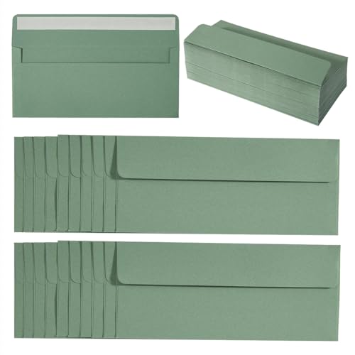 Wishop 100 Pack Sage-Green #10 Business Envelopes Self Seal Standard