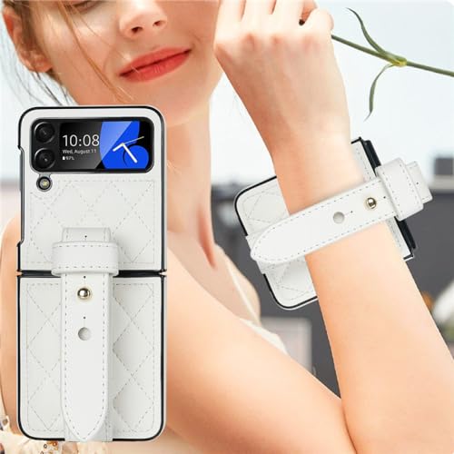 Étui de téléphone antichoc Samsung Z Flip 5 coque cuir dragonne blanche Galaxy Z Flip 3 - 3