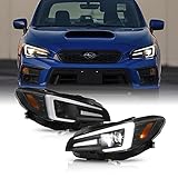 AKKON - For 2015-2020 Subaru WRX/STI Halogen Model Projector + Light Tube DRL + Sequential Switchback Premium Black Headlights