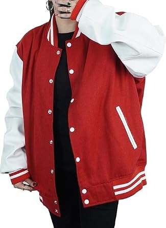 Womens Letterman Baseball Bomber Oversize Varsity Jacket | Casual Wool & Faux Leather Collage/High School Jacket
