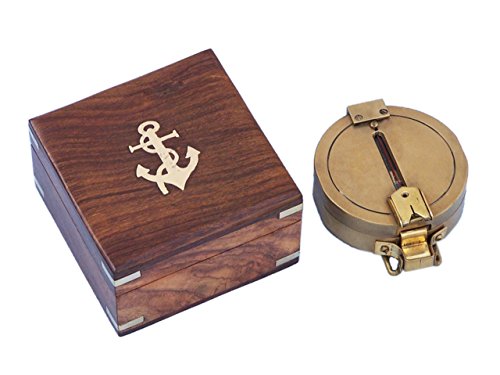 Brújula clinómetro náutica Hampton Nautical con caja de madera 4" miniatura 1