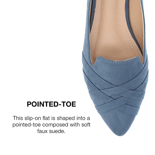 Journee Collection Womens Mindee Loafer With Vegan Suede Criss Cross Detail And Pointed Toe, Blue, 5.5 #TOP3
