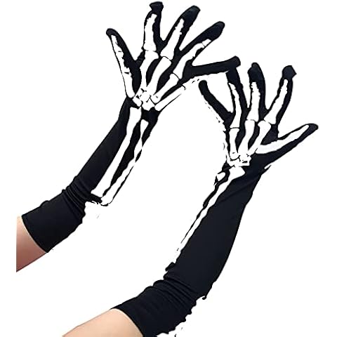 Halloween Skull Gloves Long Arm Skeleton Gloves and 1 Pairs Skeleton Short Gloves Cover