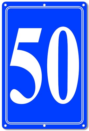 Image of Premium Aluminum Number Signs 50, Metal 12 inch X 8 inch Blue Numbered Signs Outdoor for Parking Lots, Floor, Dock, Court, Aisle, Field, High Visibility, No Fade, Weather-resistant