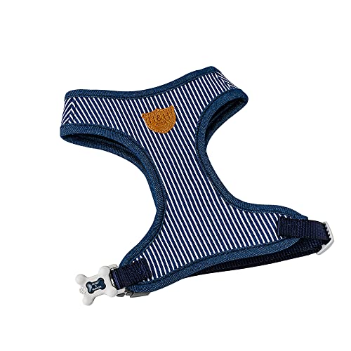 HUGO & HUDSON Arnés de Tela para Perro, Hebilla Trasera Ajustable, sin estrangulamiento, para Entrenamiento y Caminar, Acolchado Suave cómodo, Rayas Azul Marino, Talla M