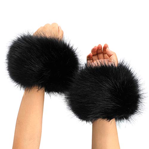 Faux Fur Wrist Cuffs, Furry Wrist Bands Soft Winter Arm Warmer for Women Girls Gift Halloween Christmas Costumes Party Accessories