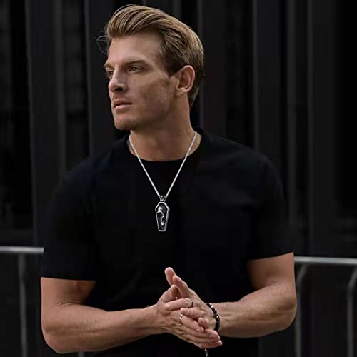 Kirtijw Skull Necklace Stainless Steel Gothic Punk Biker Coffin Skull Pendant Necklace Jewelry For Men Boys 60Cm #TOP5
