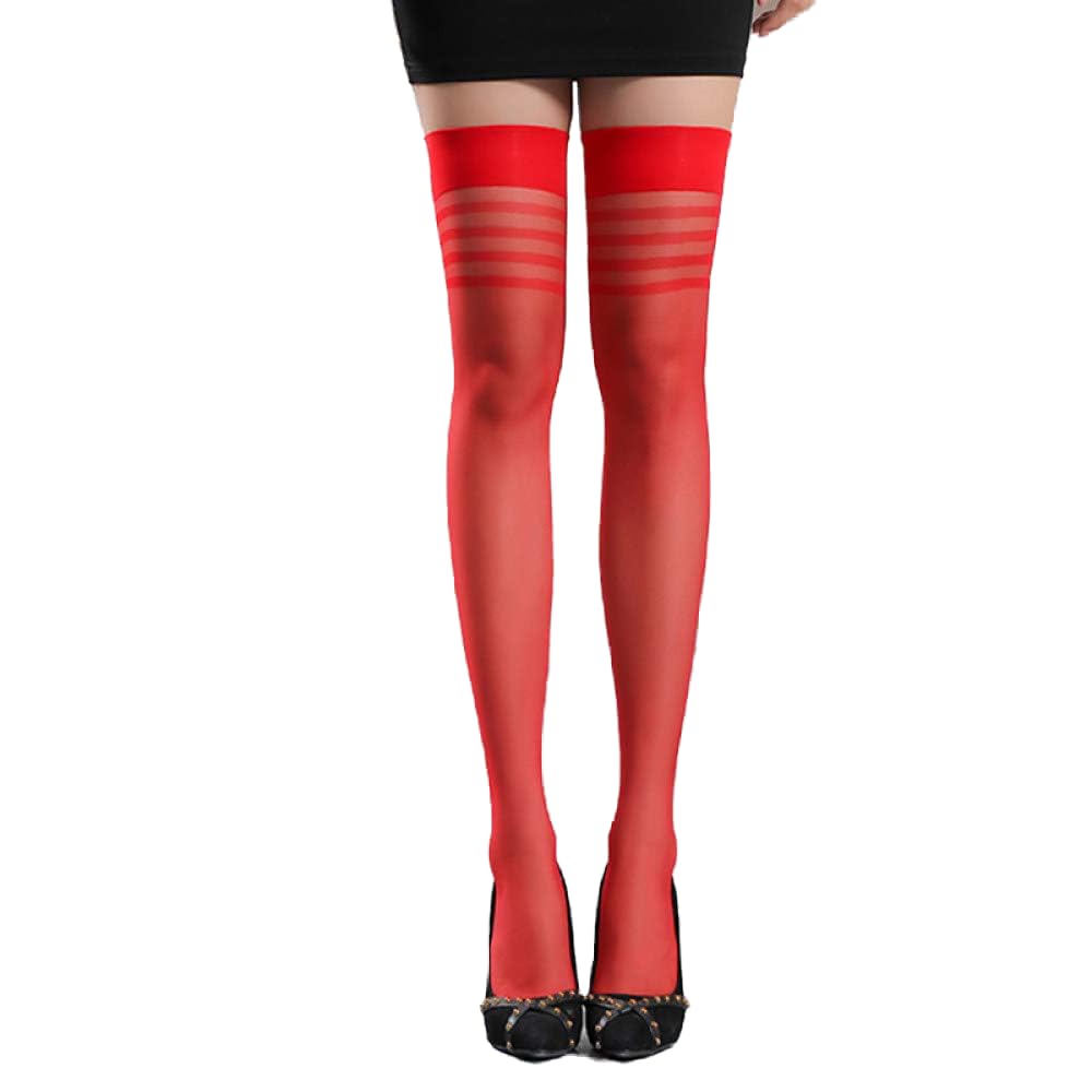 Calze a Rete da Donna 2 Pezzi Calze Sexy Trasparenti da Donna alla Moda Calze Alte Fino alla Coscia Calze sopra Il Ginocchio Calze da Discoteca (Rosso Q)