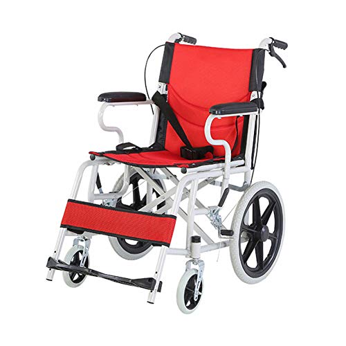 Transit-Rollstuhl, Rollstühle mit klappbarer Rückenlehne, abnehmbare, wegschwenkbare Fußstützen und Armlehnen, zusammenklappbar für den Transport, einfach für die Pflegekraft zu schieben (rot) Cover