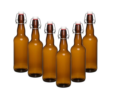 hocz 6er Set Bügelflaschen Bügelflasche Glasflaschen Bügelflaschen 750ml Braun mit Bügelverschluss zum Selbstbefüllen Essigflaschen Ölflaschen Vitrea