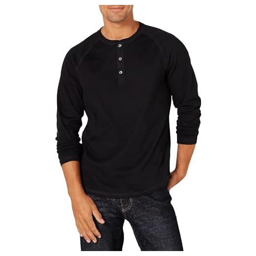 Amazon Essentials Men's Slim-Fit Long-Sleeve Henley Shirt, Black, Medium