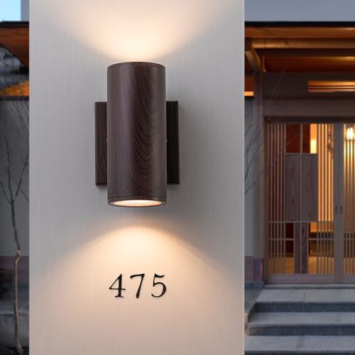 Image of Outdoor Wall Light Fixture 7 inch Integrated LED Cylinder Up and Down Lights Dark Walnut, Waterproof, Outdoor Sconce Lights for House Exterior Porch Patio Garage Front Door