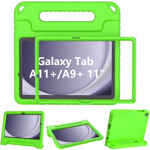 LTROP Shockproof Convertible Handle Stand Case for Samsung Galaxy Tab A11 Plus 2025 & A9 Plus 2023 with Built-in Screen Protector, Galaxy Tab A11+ / A9+ Case for Kids, Green