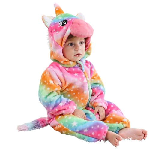 LOLANTA Disfraz de Unicornio Arco Iris para Niñas, Peluche con Capucha para Bebé, Arcoiris, 2.5-3 años
