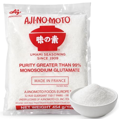 Ajinomoto en polvo, Glutamato Monosódico, Sazonador Umami en Polvo con Glutamato Monosódico (MSG), AJI NO Umami seasoning 99% Glutamato, Condimento potenciador del sabor, Paquete 454 g