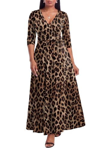 Image of FANDEE Plus Size Maxi Dress for Women Casual Summer Sundress V-Neck 3 /4 Sleeve
