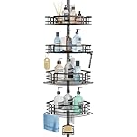 SWTYMIKI Shower Caddy Tension Pole - Rustproof Tension Shower Caddy Corner with Towel Bar & Soap Holder, Adjustable Shower Shelves Shower Organizer for Bathroom Storage, 27.6-108.3 inch, Black