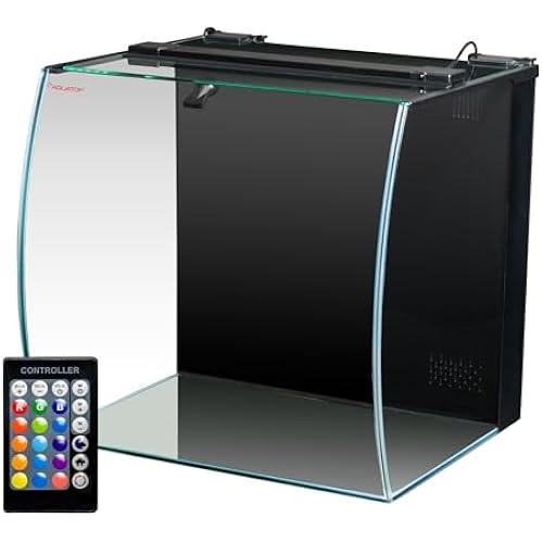 Aquatop 13.5 Gallon Bow Front Glass Aquarium Kit with Filter and LED Lighting - All in One Desktop Fish Tank, Ideal for Freshwater and Saltwater, BFK-13