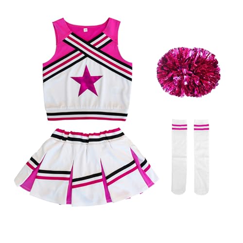 Image of LOLANTA Cheerleader Costume for Girls Halloween Cheer Uniform Outfit | 4Pcs Complete Cheerleading Set with Top, Skirt, Socks and Pom Poms, Cheer Outfits for Halloween Cosplay Christmas