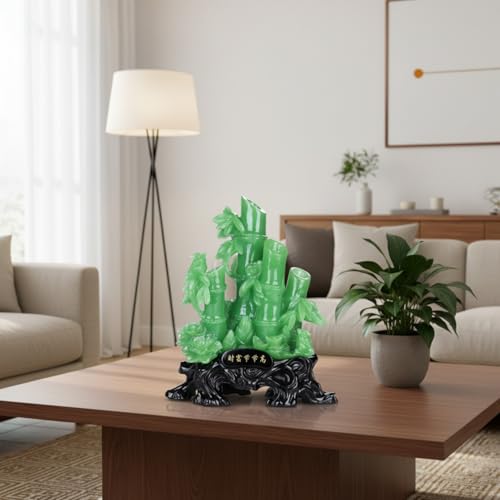 Estatua decorativa Feng Shui de bambú de resina jade-verde miniatura 4