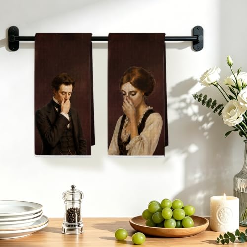 Image of Funny Bathroom Hand Towels, Vintage mid century Style Hand Towel | 2 Pcs Black and White Humor Classical Toilet Bad Smell Waffle Weave Absorbent Hand Towel, Amusing Lady Man Gifts 24x14 Inch