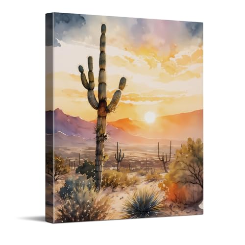 CYFDYVT Warm Sunset Cactus Canvas Wall Art Sage Green and Dusty Pink Desert Botanical Poster Print Rustic Southwestern Saguaro Painting Wall Decor for Bedroom Bathroom Farmhouse Artwork 8x10 inch