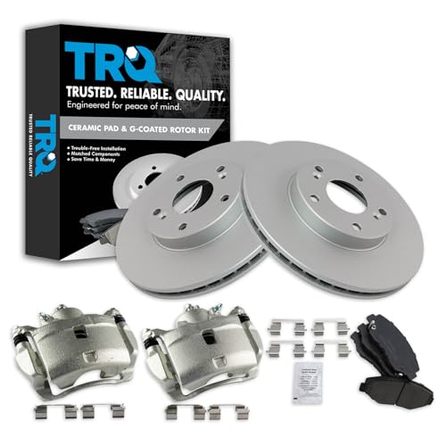 Image of TRQ Front Brake Pad and Rotor Set Ceramic Vented Coated Rotors Calipers Hardware Compatible with 2014-2015 Acura ILX 2003-2017 Honda Accord 2013-2015 Civic