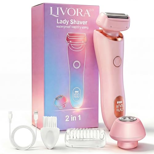 Livora Electric Shaver for Women SilkGlide Cordless Razor for Legs Underarms Bikini Painless Hypoallergenic Lady Trimmer IPX7 Waterproof Wet Dry Use USB Rechargeable (Pink)