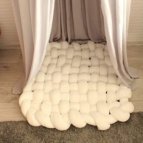 Baby Knot Plush Sleeping Mat, Handmade Soft Cotton Square Play Mat Nursery Rug, Nursery Decor Floor Pillow Activity Mat for Kids Room Rug White 24" 40".