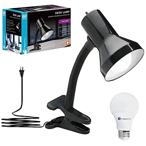 Xtricity LED Clip on Desk Lamp with 360° Flexible Gooseneck, Reading Light for Bed Headboard– 6W A19 Bulb Included, 120V, On/Off Switch, 10.25” Height Table Lamp with Black Finish Cover