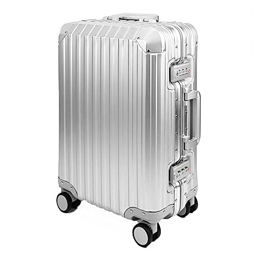 All Aluminum Luggage Suitcase 3 Sizes (20",26",29") TSA Lock Carry On Silver, Gray, Gold, Black with Cover (Silver, Double Set 20",28")2