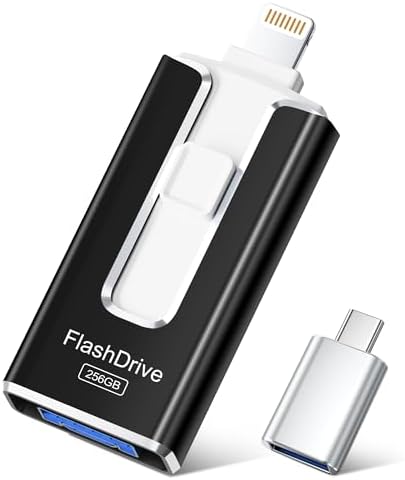 SUDEHO USB Stick 256 GB für iPhone, MFi 4-in-1 Speicherstick, Mattschwarz | Nahtlose Verbindung mit iPhone, iPad, Android, PC & Mac, Stabile Datenübertragung, Fotos, Videos & Datei