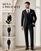 MY'S Herren 3-teiliges Slim-Fit-Anzug-Set mit Krawatte, 2-Knopf-Blazer-Jacke, Weste und Hose, Business, Hochzeit, Party, Abschlussball, Anzug für Herren, Schwarz, XL – Ansicht 2