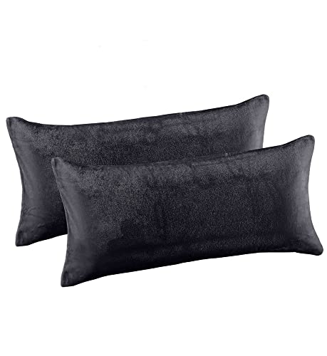 MALIKA® Set 2er Kissenbezug Cashmer Touch Fleece Kissenhülle Sofakissen Kopfkissenbezug Kissenbezug Couchkissen, Größe:40 x 80 cm, Designe:ANTHRAZIT Cover