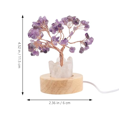 Image of Amethyst Tree Night Light Small Decorative Bedside Lamp for Bedroom 4.52X2.36X2.36In Compact Crystal Night Light for Home Ambiance