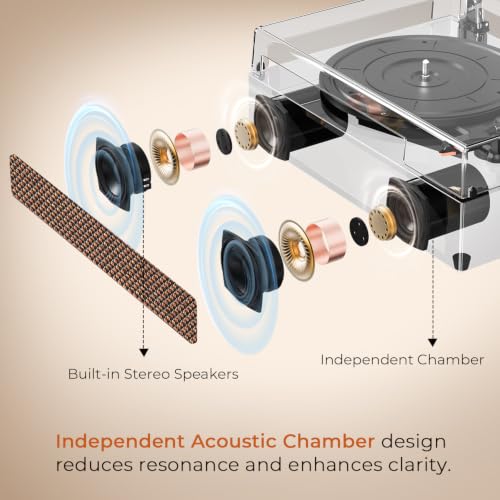 Image of Vinyl Record Player Vintage Turntable with Built-in Stereo Speakers, Bluetooth, USB Recording & Playback, 3-Speed Belt Drive Turntable for Vinyl Records, AUX,RCA Ouptut -Retro Wood