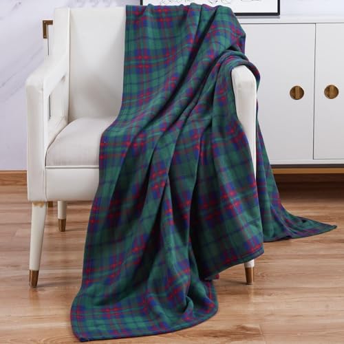 Adore Home Soft and Warm Double 150x200cm Tartan Check Printed Fleece Throw for Sofa Bed Travel Car Blanket (Green)