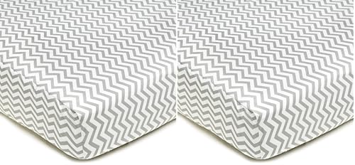 Image of American Baby Company 100% Natural Cotton Percale Fitted Crib Sheet for Standard Crib and Toddler Mattresses, Gray Zigzag, Soft Breathable, for Boys and Girls (Pack of 2)