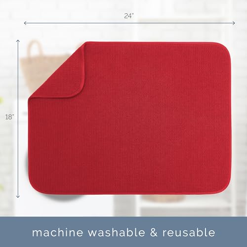 Image of S&T INC. Dish Drying Mat XL, 18 inch x 24 inch, Absorbent Microfiber Kitchen Counter Mat, Dish Drying Pad for Dishes, Utensils, Pots and Pans, Extra Large, Red