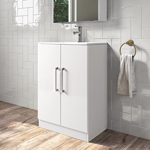 BELOFAY Mueble de tocador de 500 mm con lavabo - Armario con 1 agujero para grifo - Lavabo de cerámica - Blanco brillante pequeño 800 mm x 500 mm x 226 mm Cover