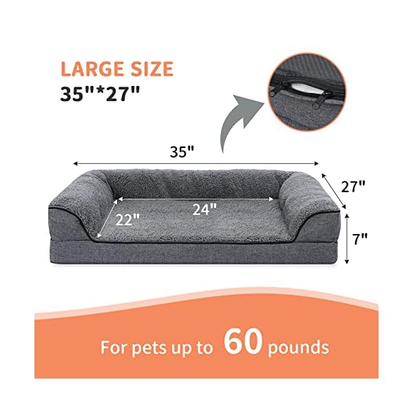 Sivomens Dog Bed, Bolster Washable Dog Beds for Large Dogs, 7 Inch Thicken Orthopedic Sofa Foam Couch Bed with Removable Cover & Nonskid Bottom, Pet Beds for Medium&Small Dogs Sivomens Dog Bed, Bolster Washable Dog Beds for Large Dogs, 7 Inch Thicken Orthopedic Sofa Foam Couch Bed with Removable Cover & Nonskid Bottom, Pet Beds for Medium&Small Dogs