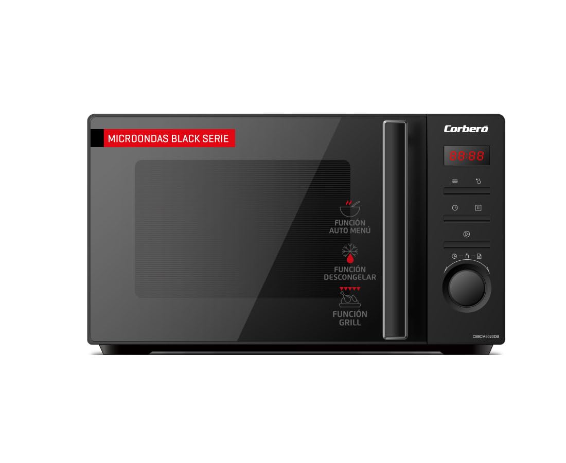 Corbero CMICM8020DB Kuchenka mikrofalowa Wolna Instalacja Pojemność 20 litrów, Kolor Czarny, Moc 700 W, Auto menu, 5 poziomów mocy, sterowanie mechaniczne, Grill, rozmrażanie, Obrotowy talerz 255mm