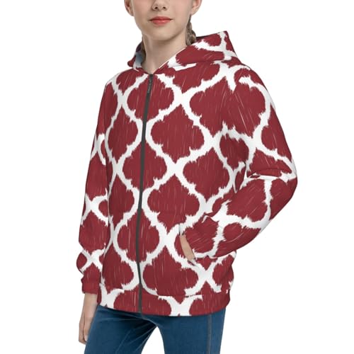 Red Moroccan Kid Hoodies Boys Zip Up Sweatshirts Girls Pullover with Pocket