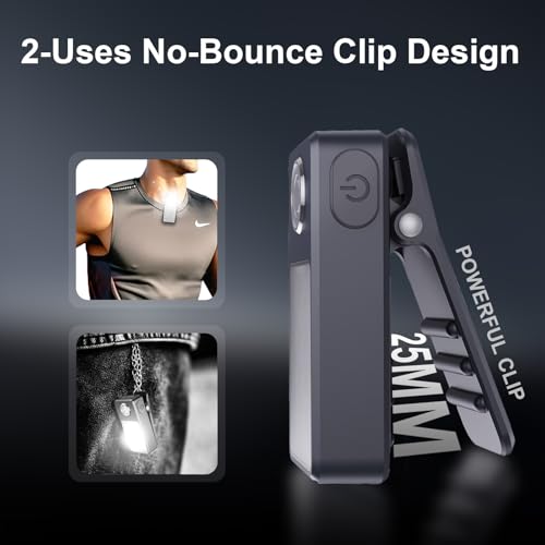 2 Stück Lauflicht USB-C Wiederaufladbar, 3 Helligkeitsstufen, Upgrade 2-in-1 Clip-Leuchte, IPX7 Wasserdichte Kompakte LED Taschenlampe für Abendspaziergang Joggen, Arbeiten, Camping (Schwarz)