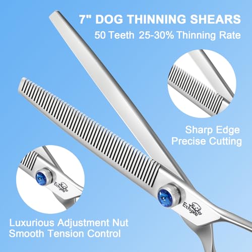 ETHYXE 7" Thinning Shears for Dogs – 50 Teeth Thinning Scissors for Pet Grooming, Precision Blending Scissors for Dogs and Cats, 440C Stainless Steel, Texturizing Shear with Comfortable Grip — view 2