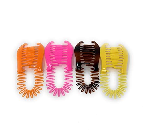 4 PCS Flexible Interlocking Banana Clip Clincher Interlocking Two Side Hair Comb(Orange-Pink-Brown-Yellow).