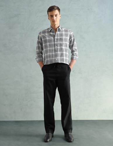 Image of Arrow Sport Men Slim fit Cotton Checked Long Sleeves Spread Collar Shirt