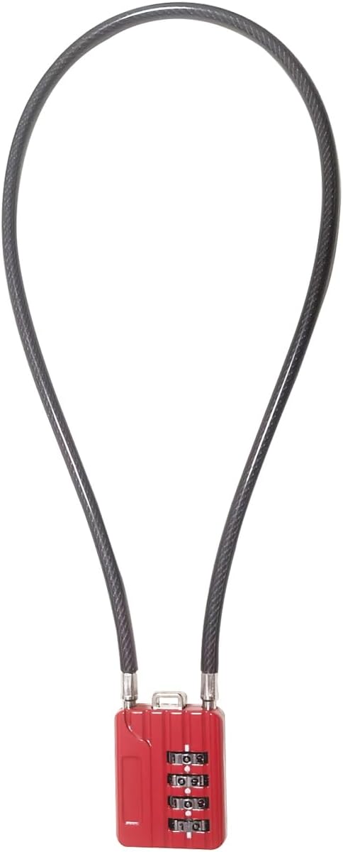 4-Digit Combination Cable Padlock with 12 inch (30 cm) Flexible Steel Cable, Small Lock for Locker,Luggage, Backpack,Cabinet,Gym Bag,Toolbox,Travel,Red,Black Rope (1, 50cm(20 inch Cable))