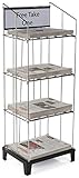 Wire Newspaper Floor Rack with 3 Removable Shelves, Holds up to 90 Newspapers, Built-in Sign Channel